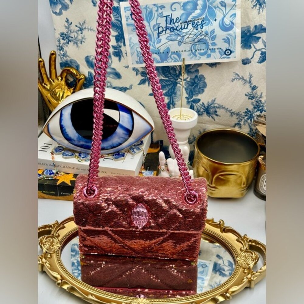 🆕 KURT GEIGER LONDON 🧿 NWOT Glitter Mini Kensington Crossbody Bag, Pink Drench - Picture 11 of 15